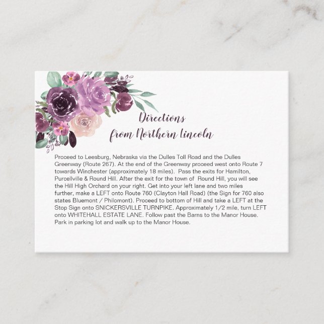 Carte D'accompagnement Directions Florales Sangria Violet Mauve | (Devant)