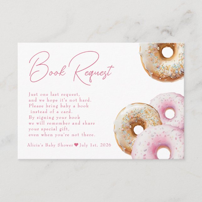 Carte D'accompagnement Donut | Demande de Baby shower pour fille En vichy (Devant)