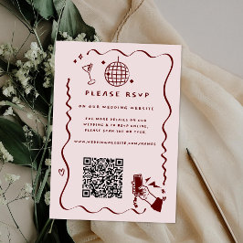Carte D'accompagnement Doodle rétro lunaire | Site Mariage Code QR