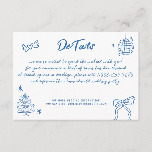Carte D'accompagnement Doodles à main fantaisie Mariage de style français (Devant)