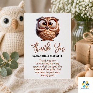 Carte D'accompagnement Douce Caricature de Hibou Baby Shower Garçon