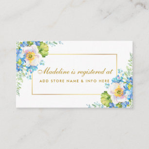 Carte D'accompagnement Douche Aquarelle Bleu Floral Gold Registre Insérer