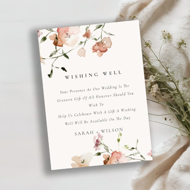 Carte D'accompagnement Doux Blush Meadow Floral Wishing well Mariage (Créateur téléchargé)