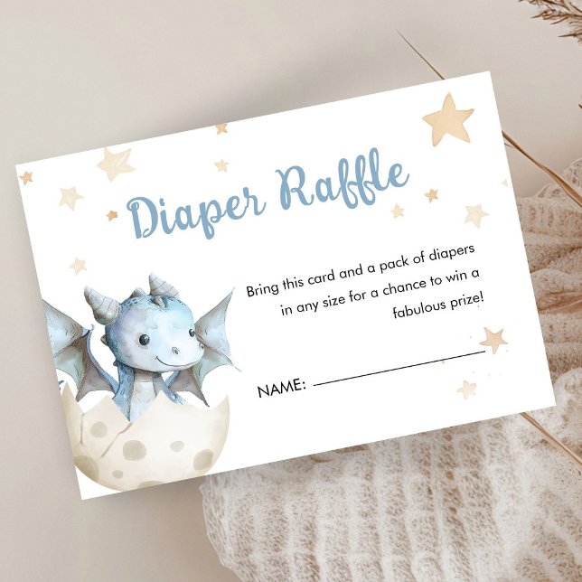 Carte D'accompagnement Dragon Baby shower Cute Boy Blue Diaper Raffle (Créateur téléchargé)
