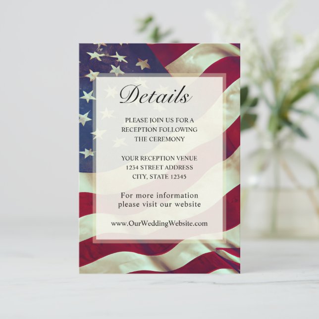 Carte D'accompagnement Drapeau américain Rouge Blanc Bleu Mariage patriot (Debout devant)