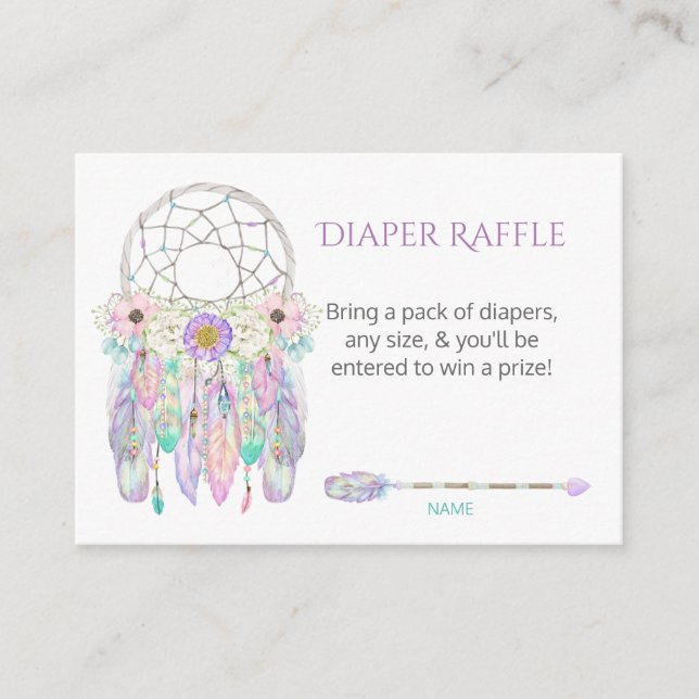 Carte D'accompagnement Dream Catcher Feathers Pastels Diaper Raffle (Devant)