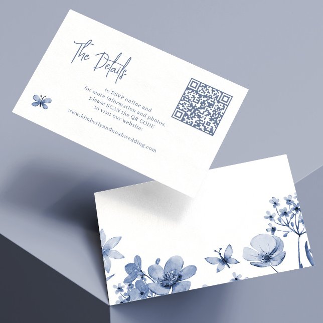 Carte D'accompagnement Dusty bleu mariage QR CODE en ligne RSVP détails (Créateur téléchargé)