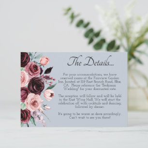 Carte D'accompagnement Dusty Blue and Burgundy Flowers Détails du Mariage