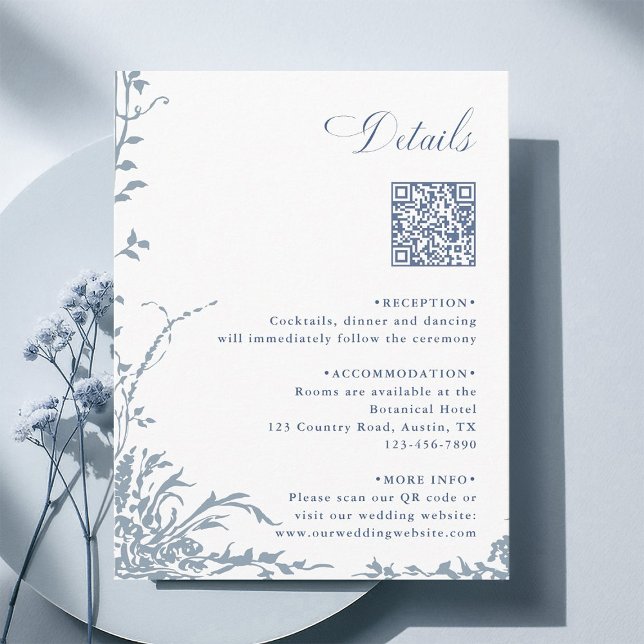 Carte D'accompagnement Dusty Blue Botanical Wedding QR Code Details (Créateur téléchargé)