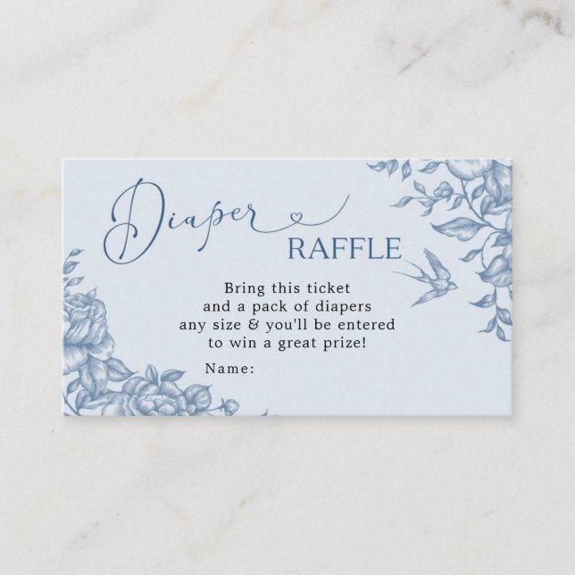 Carte D'accompagnement Dusty Blue Chinoiserie Baby shower Diaper Raffle (Devant)
