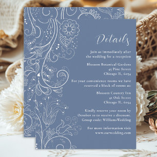 Carte D'accompagnement Dusty Blue Elegant Floral Détails du Mariage