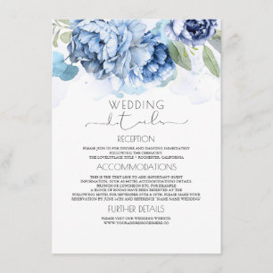 Carte D'accompagnement Dusty Blue et Navy Floral Mariage Information