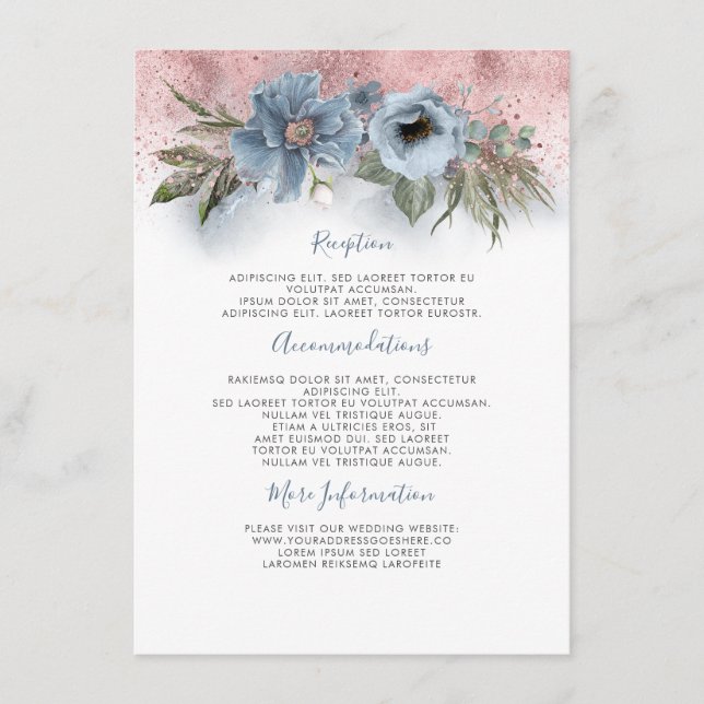 Carte D'accompagnement Dusty Blue Et Rose Gold Mariage Informations Invit (Devant)
