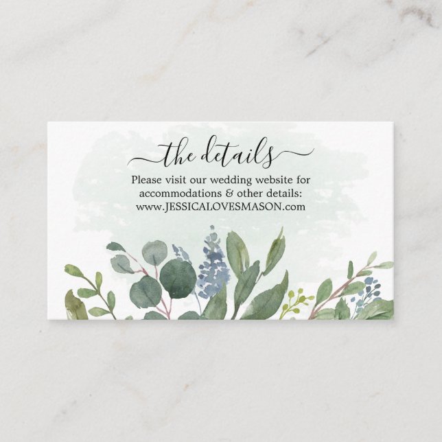 Carte D'accompagnement Dusty Blue Eucalyptus Site Mariage Insérer une car (Devant)