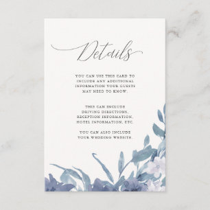 Carte D'accompagnement Dusty Blue Floral Calligraphy Détails du Mariage