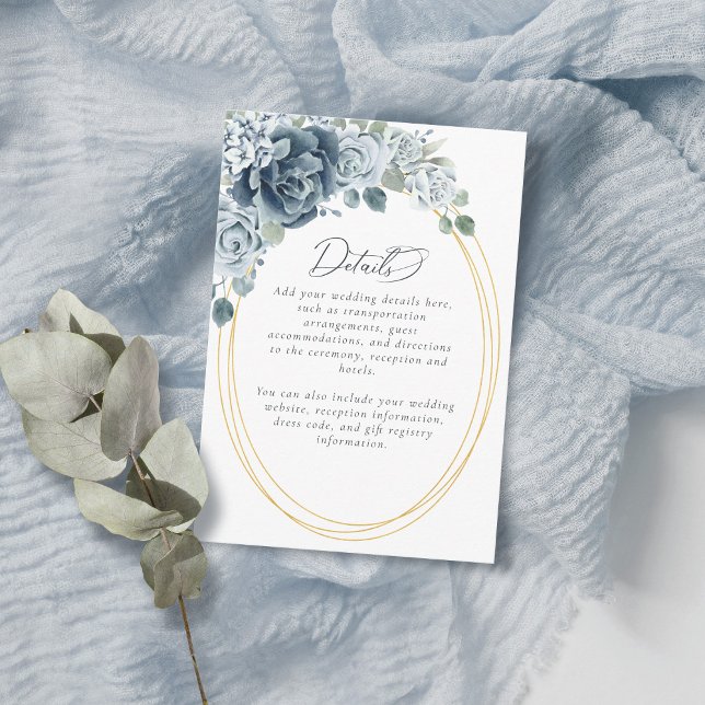 Carte D'accompagnement Dusty Blue Floral Élégant Détails de mariage (Créateur téléchargé)