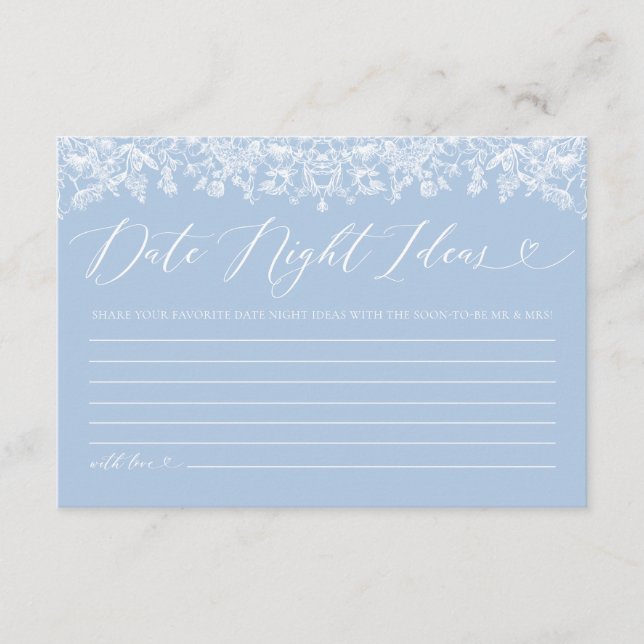 Carte D'accompagnement Dusty Blue Floral Fête des mariées Date Nuit Idées (Devant)