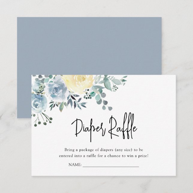 Carte D'accompagnement Dusty Blue Floral Greenery Garçon Déchets Raffle (Devant / Derrière)