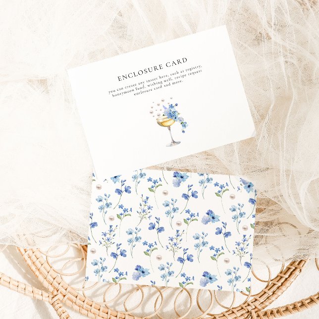 Carte D'accompagnement Dusty Blue Floral Pearls & Prosecco Fête des marié (Créateur téléchargé)