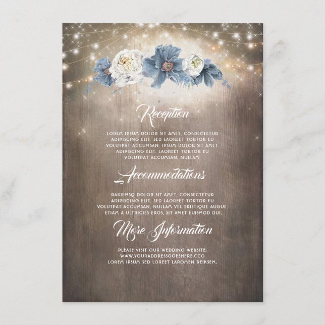 Carte D'accompagnement Dusty Blue Floral Rustic Mariage Information Invit (Devant)