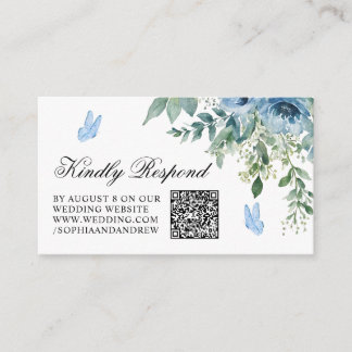 Carte D'accompagnement Dusty Blue Flowers Wedding QR Code RSVP
