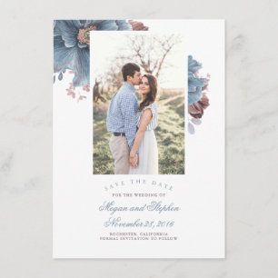 Carte D'accompagnement Dusty Blue & Mauve Floral Photo Enregistrer la car