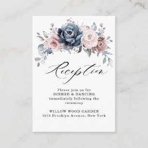 Carte D'accompagnement Dusty Blue Mauve Rose Aardoise rose détails florau