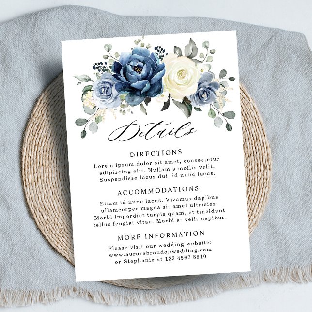Carte D'accompagnement Dusty Blue Navy Champagne Ivory Détails du Mariage (Dusty Blue Navy Champagne Ivory Wedding Details Enclosure Card)