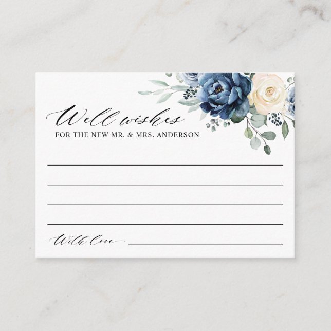 Carte D'accompagnement Dusty Blue Navy Champagne Ivory Wishing well (Devant)