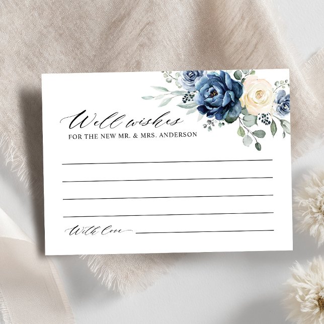Carte D'accompagnement Dusty Blue Navy Champagne Ivory Wishing well Enclo (Dusty Blue Navy Champagne Ivory Wishing well  Enclosure Card)