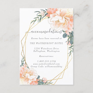 Carte D'accompagnement Dusty Blue Peach Floral Gold Mariage Logement