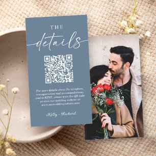 Carte D'accompagnement Dusty Blue Photo QR Code Petits Mariages Détails