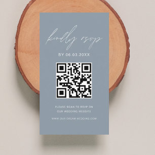 Carte D'accompagnement Dusty Blue QR Code Minimalist RSVP Mariage Website