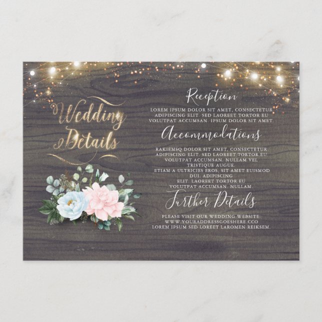 Carte D'accompagnement Dusty Blue Rose Floral Rustic Détails du Mariage (Devant)