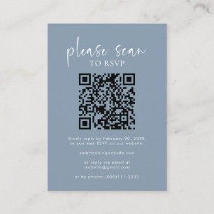 Carte D'accompagnement Dusty Blue Simple Minimaliste QR Code Mariage RSVP