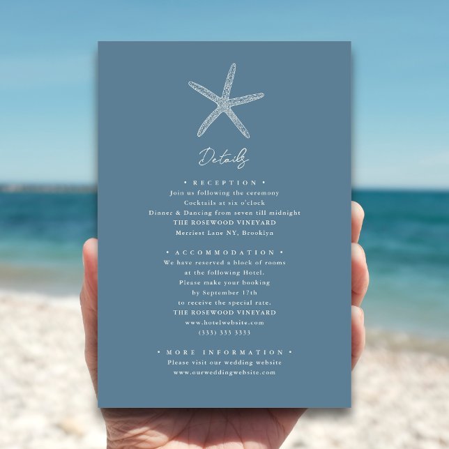 Carte D'accompagnement Dusty Blue Starfish Beach Destination Mariage (Créateur téléchargé)
