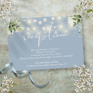 Carte D'accompagnement Dusty Blue String Lights Floral Mariage Réception