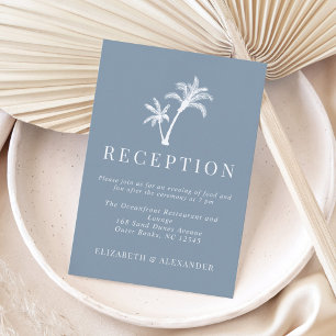 Carte D'accompagnement Dusty Blue Tropical Palm Tree Réception de mariage