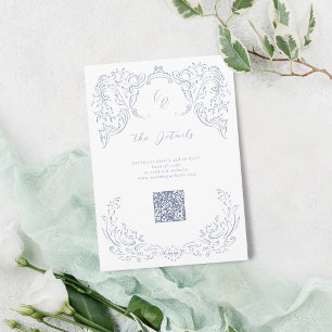 Carte D'accompagnement Dusty Blue Vintage Monogram Détails du Mariage