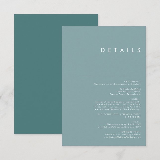 Carte D'accompagnement Dusty Boho | Détails bleu et vert (Devant / Derrière)