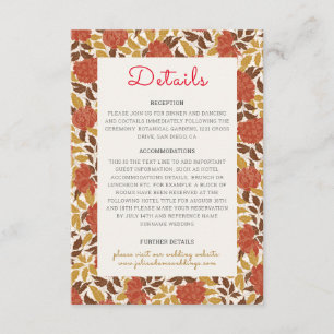 Carte D'accompagnement Dusty Brunt Orange Peony Flowers Mariage de automn