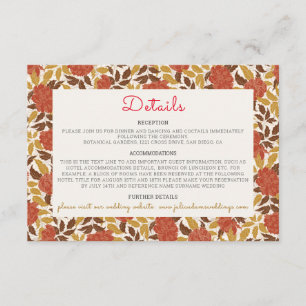 Carte D'accompagnement Dusty Brunt Orange Peony Flowers Mariage de automn