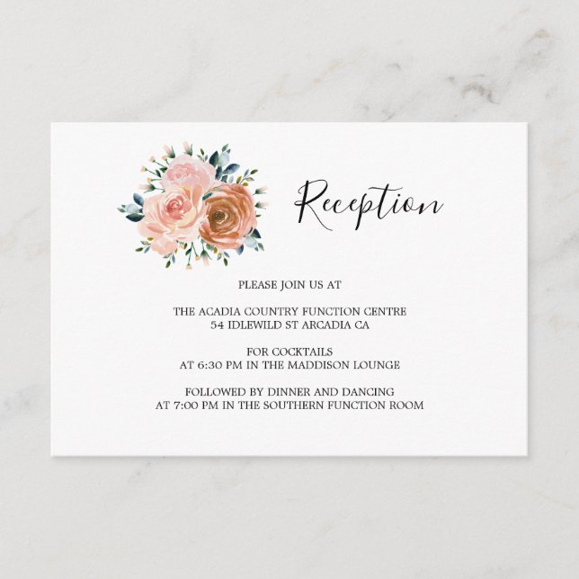 Carte D'accompagnement Dusty Peach Coral Roses Réception de mariage (Devant)