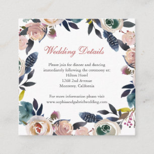 Carte D'accompagnement Dusty Pink Blue Floral Détails sur le Mariage