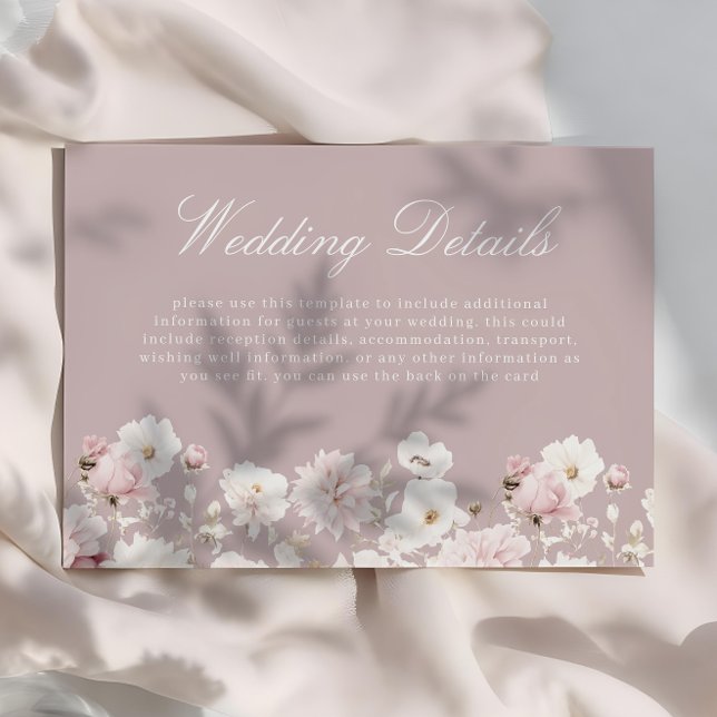 Carte D'accompagnement Dusty Pink & Blush Garden Détails du Mariage Flora (Créateur téléchargé)