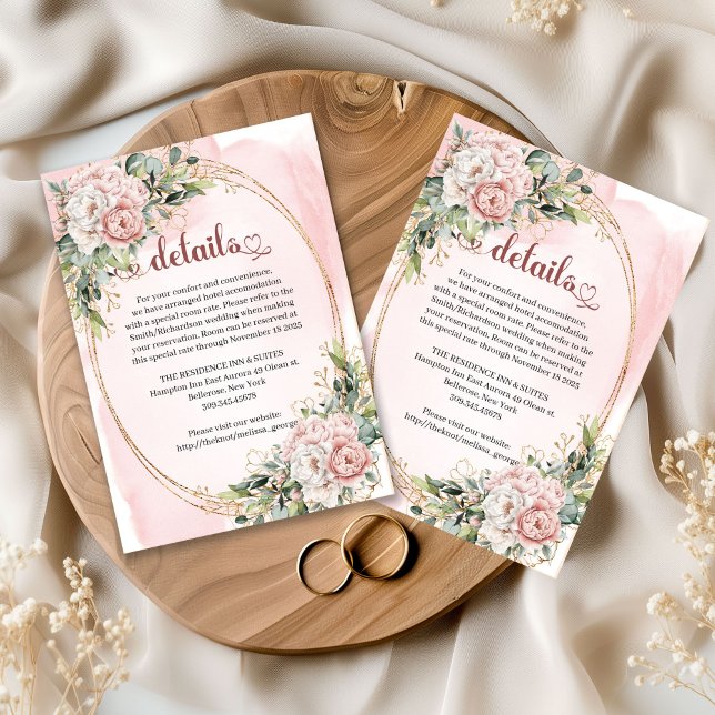 Carte D'accompagnement Dusty Pink Floral Eucalyptus Wedding Details  (Dusty Pink Floral Eucalyptus Wedding Details Insert Card

)