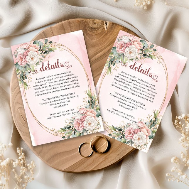 Carte D'accompagnement Dusty Pink Floral Greenery Wedding Details Card (Dusty Pink Floral Greenery Wedding Details Card)