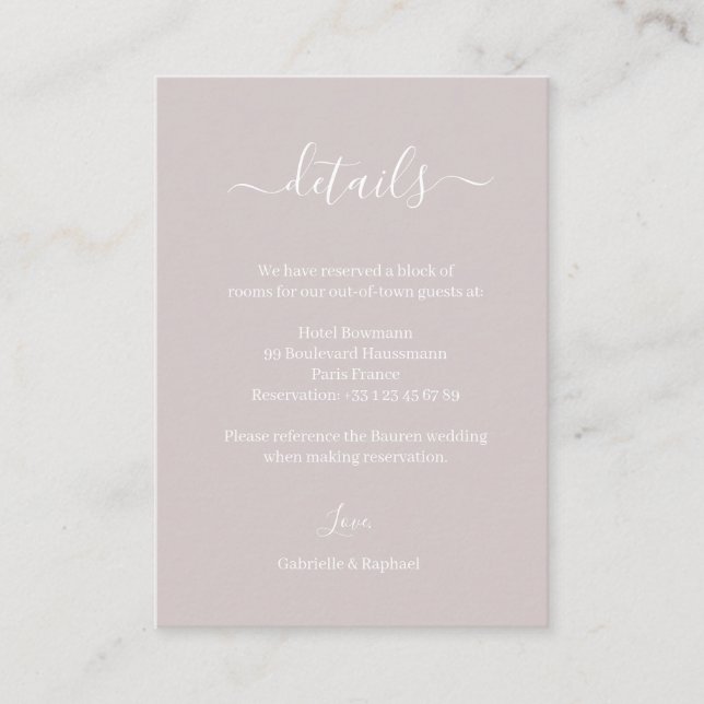 Carte D'accompagnement Dusty Pink Grey Minimalist Mariage Détail de l'hôt (Devant)