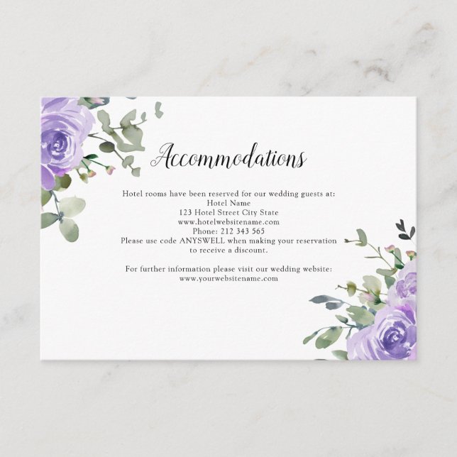 Carte D'accompagnement Dusty Purple Eucalyptus Botanical Hébergements (Devant)