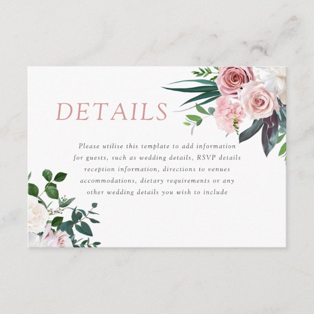 Carte D'accompagnement Dusty Rose Blush Floral Wedal Détails de la récept (Devant)